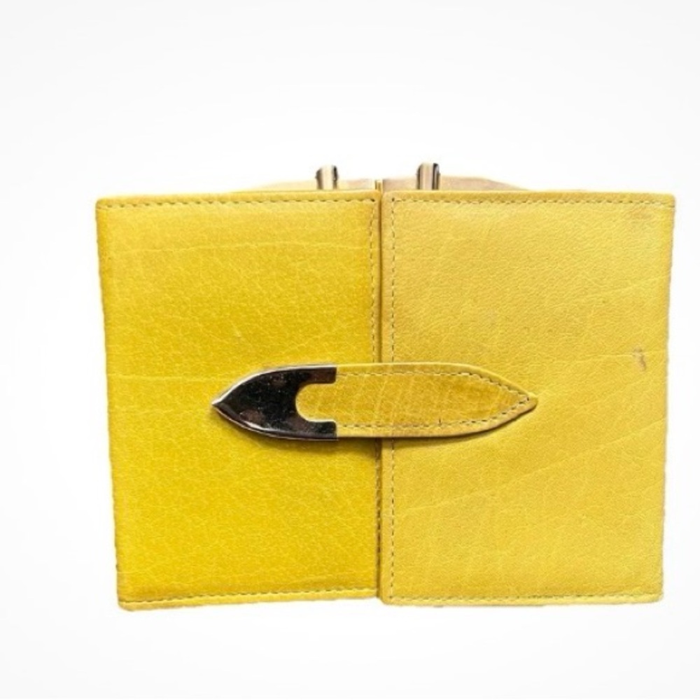 Gucci VTG Yellow Leather Bifold kiss lock  Wallet w/ Clasps Italy Anticoli Rare
